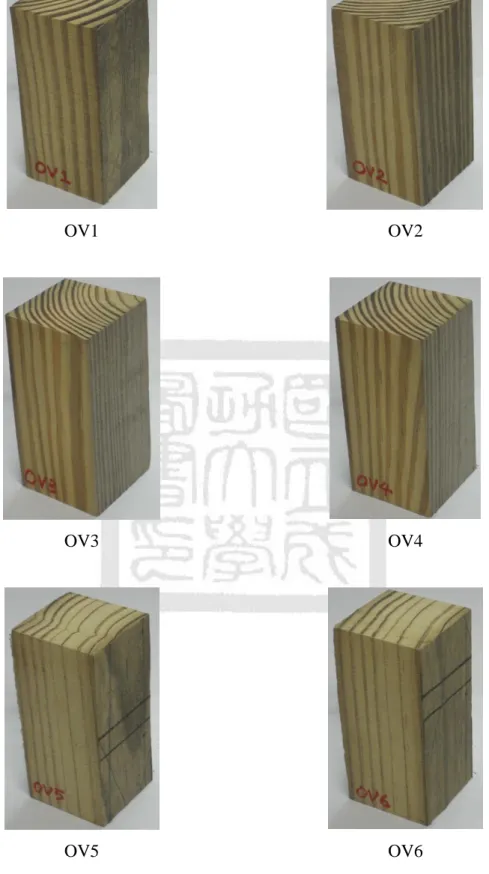 圖 2.29    舊木材縱向抗壓(OV)各試體破壞情形 