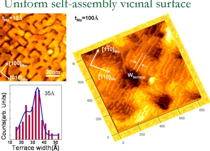 Fig. 10 STM images for (a) 10Å and (b) 100Å Mo films grown on Al 2 O 3 (1102) substrates