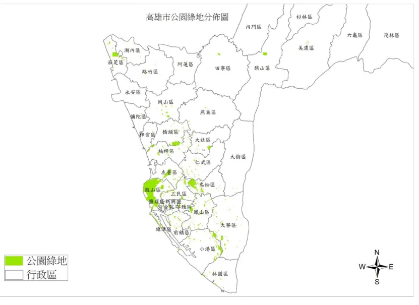 圖 3-1  高雄市公園綠地分佈圖 