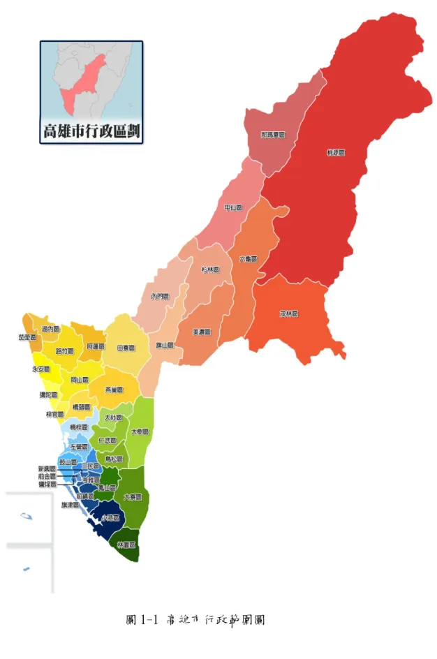 圖 1-1 高雄市行政範圍圖 
