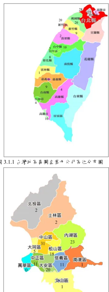 圖 3.1.1 台灣地區集團企業母公司區位分布圖 