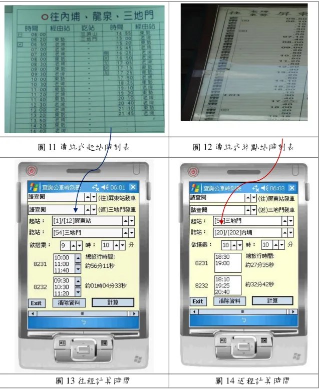 圖 11 傳統式起站時刻表  圖 12 傳統式終點站時刻表 