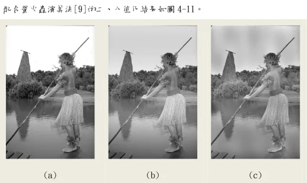 圖 4-9 (a)原影像 Score=1.032 (b)濾掉一個頻譜值 Score=1.283    (c)原影像過濾完 Score=1.801 