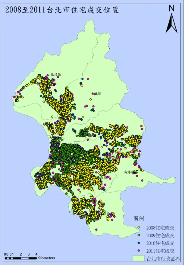圖 4 2008 年至 2011 年台北市住宅成交位置 