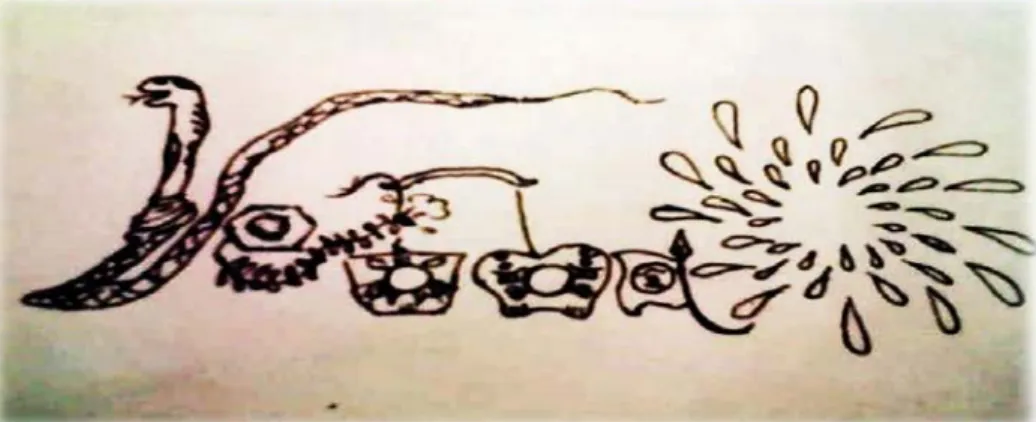 圖  3-3：「熱鬧」（創作者：李昆翰）  綜合上述，本研究融合藝術本位觀點嘗試在創作導向的課程引導經驗中，書寫出 創作發想的教學實踐提案，其本身是研究創作發想的教育經驗所歸納精煉的文本，不 應誤將其當做標準範式，建構標準也並非本研究想提出此一提案之目的。在藝術實踐 中，創作發想是一個混沌卻又很有吸引力的實踐活動，在不同認識論典範下採取的教 學實踐活動亦可能有所差異。不過在藝術本位觀點中， 「創作、批評與文化」能力是藝 術教育實踐的重要目標，彼此相互開放、串聯，在創作歷程中師生都能在創作的研究 探索中得到心