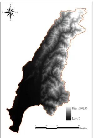 圖 2  高屏溪流域地形高程圖  (20m 解析度 DTM) 