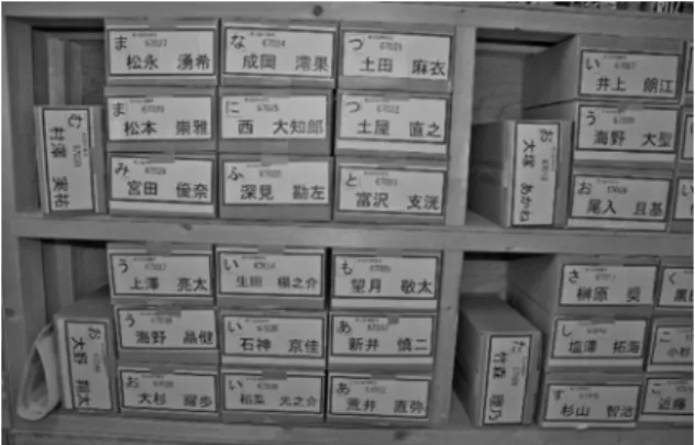 圖 15：臺北市景興國中防災物資儲存的狹小房間 圖 16：臺北市景興國中體育館的災民收容場地 
