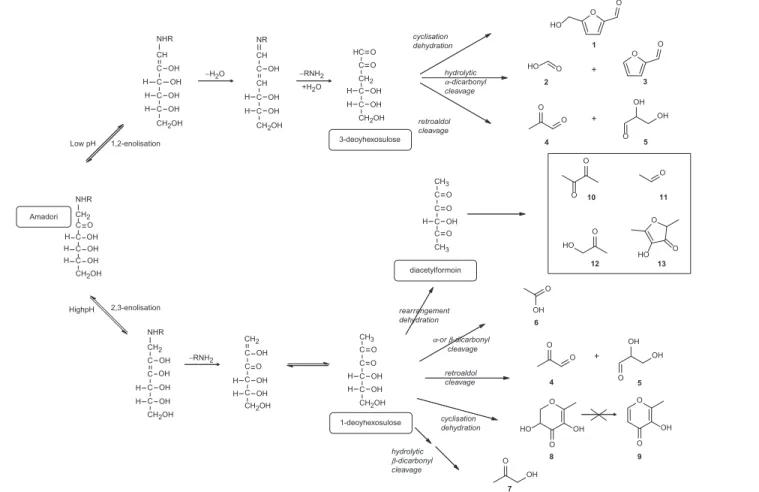 Figure 8.4 Intermediate stage of the Maillard reaction – sugar breakdown.