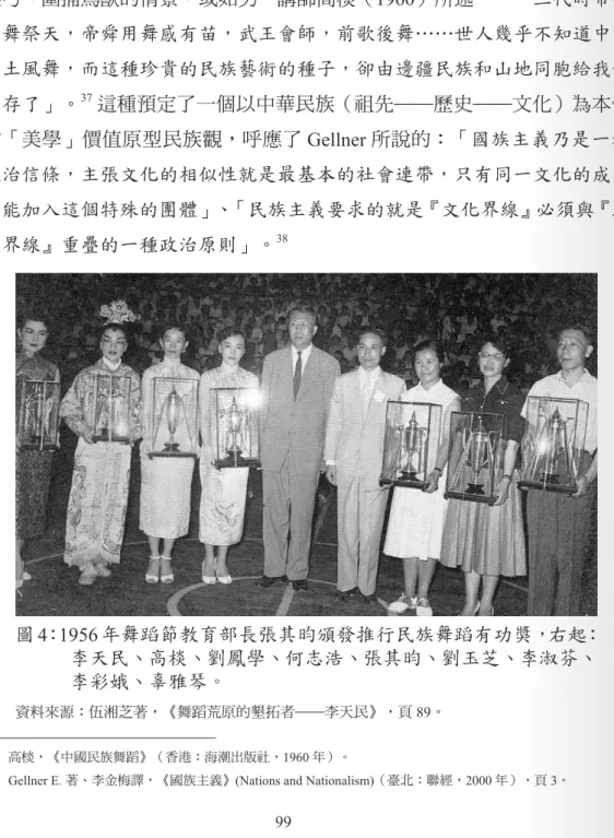 圖 4：1956 年舞蹈節教育部長張其昀頒發推行民族舞蹈有功獎，右起：