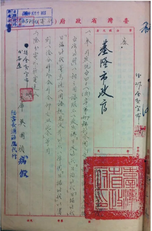 圖 2   1952年臺灣省政府轉發行政院劃一全國機關使用「日據時代」之訓令