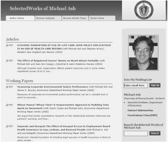Figure 4  Faculty personal researcher page example  (available at http://works.bepress.com/michael_ash/) 