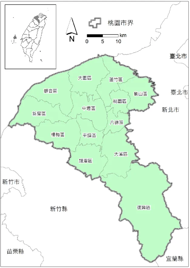 圖 2  桃園市邊界範圍與鄉鎮區位置 