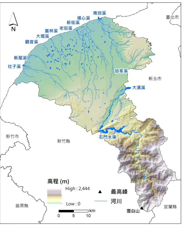 圖 3  桃園市高程及水系分布圖 
