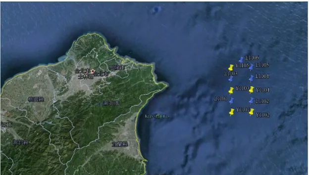 圖 2.2.2 100 年於沖繩海槽佈放 11 台海底地震儀點位 