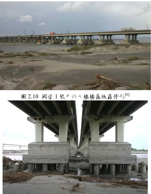 圖 2.10  國道 1 號中沙大橋橋基裸露情形 [6] 