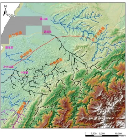 圖 1  新城斷層及其鄰近的水系分布情形  圖 2  獅潭斷層及其鄰近水系分布情形  三 、   震 源 破 裂 過 程 研 究 :  首 先 以 2010 年 3 月 4 日 甲 仙地 震 (M6.4)為 對 象，本研 究 採 用 近 場 強 震 資 料 、 GPS 同震 位 移資 料 以及 遠 場 體波 資 料進 行聯圖1  新城斷層及其鄰近的水系分布情形 圖2  獅潭斷層及其鄰近水系分布情形 三 、   震 源 破 裂 過 程 研 究: 首 先 以 2010 年 3 月 4 日 甲 仙地 震 (M6.