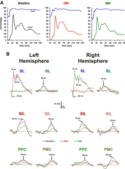 Figure 2 shows the results of one repre- repre-sentative subject, in whom sSLOFO (Liu et al., 2005), an iteratively applied distributed source analysis technique, agreed with all ECD locations and showed no additional active cortical regions