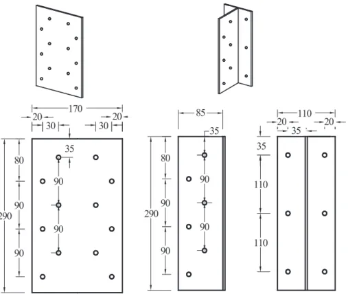 Fig. 2. Design of flat-type (left) and T-type (right) aluminum alloy connectors (units: mm).