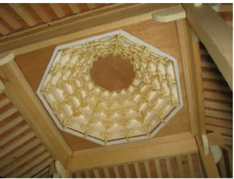 Figure 5. Stage ceiling view of the 1/16 scale model showing the wood brackets. 