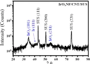 Figure 2. The XRD pattern of the as-deposited IrO x NF/CNT/SUS electrode.