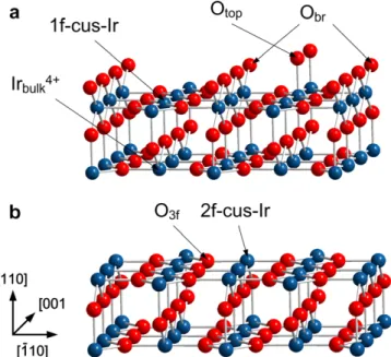 Fig. 1a presents the atomic model of an oxygen rich (O-rich) sur- sur-face, on which two on-top oxygen (O top ) atoms are adsorbed along the [0 0 1] direction of rutile crystal