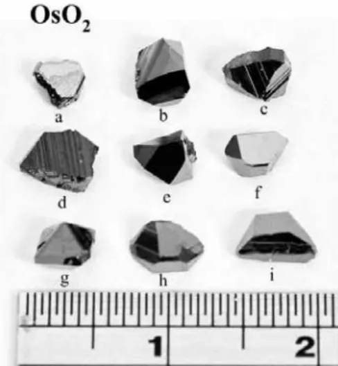 Figure 1. Some representative crystals of OsO 2  grown by chemical vapor transport method in our laboratory