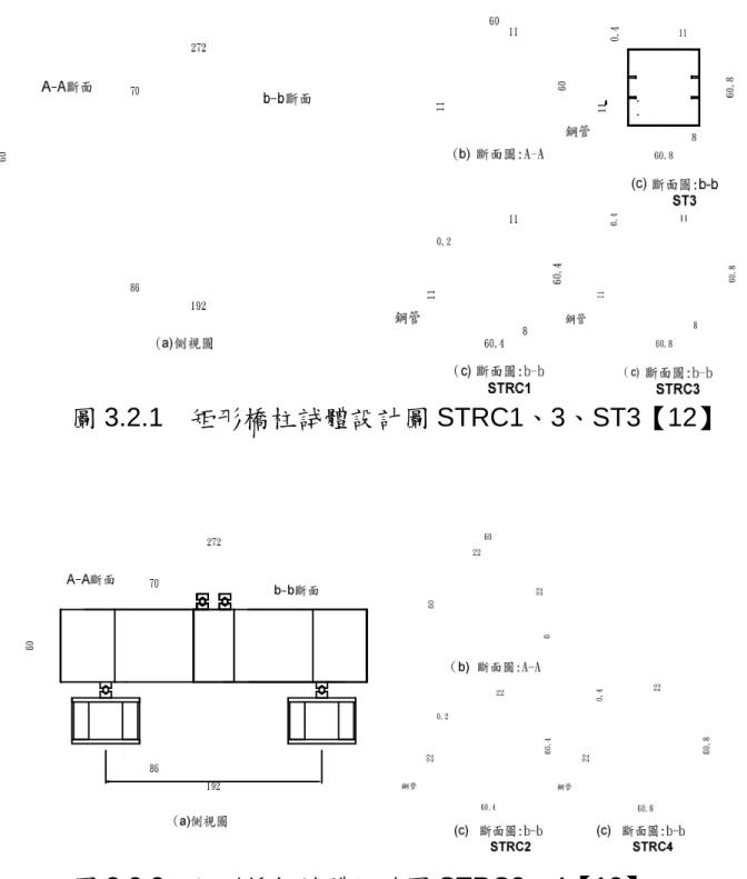 圖 3.2.1 矩形橋柱試體設計圖 STRC1、3、ST3【12】