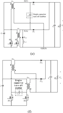 Fig. 3. Illustration of interleaving flyback converters  with a single-capacitor turn-off snubber derived from 