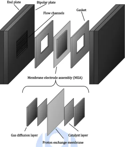 Figure 2. PEMFC 之單電池結構圖 