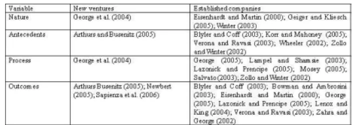 Table 1 Overview of past research on dynamic capabilities 
