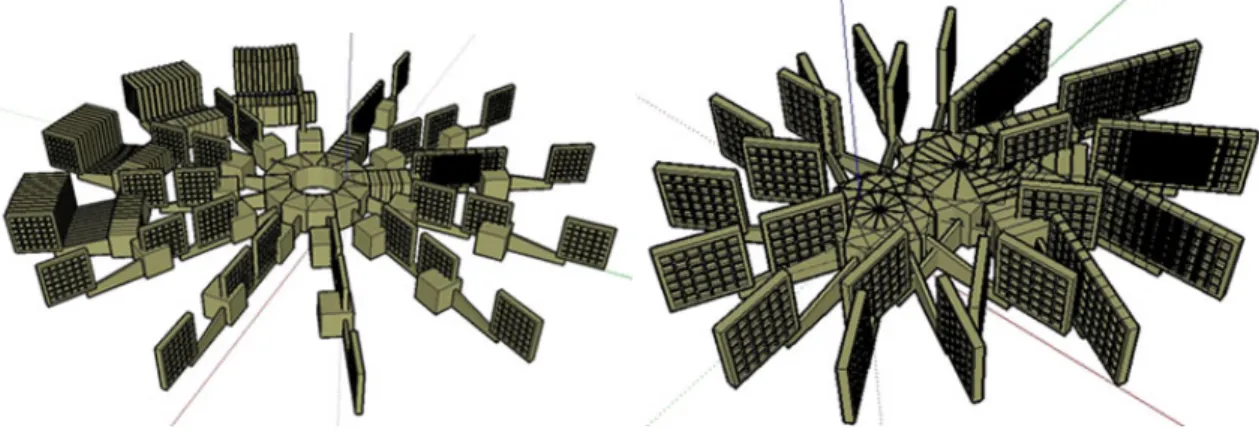 Figure 4. 程序控制之學生操作成果 結論 本研究完成第一階段之數位建築課程系列規劃。研究主要以文獻探討的方式進行，達成數位 建築訓練要點歸納、國內外數位建築訓練現況整理、規劃演算設計的操作方法，並進行實驗 教學獲知訓練結果。此外，本研究透過研討會參與（將參加ICCCBE 2006中兩個教育分組 的討論），以及非正式訪談會與國外學者討論切磋。 後續研究任務為第二階段數位建築課程實驗操作，與第三階段數位建築課程系列評估。 參考文獻 1