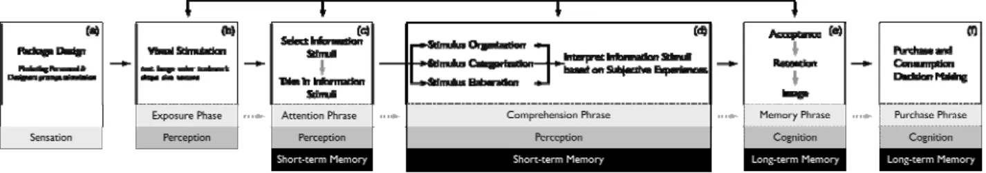 Figure 1: Information Processing Procedure of how consumers perceive product package designs (Drawn based on  findings from literature review) 