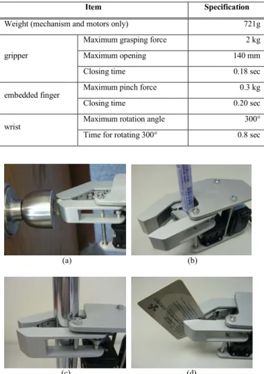 TABLE I. T HE PERFORMANCE OF THE PROSTHESTIC HAND