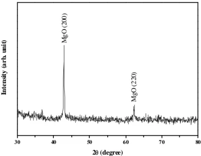 Figure 5. The XRD pattern of the MgO-coated vertically aligned CNTs. 