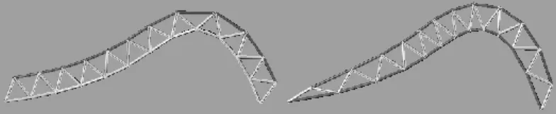 Fig. 15 Curved plane trusses with different design to reduce types of rods 