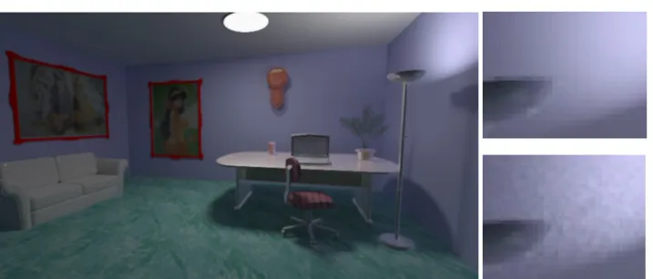 Fig. 6 The top is a room scene with complex models computed using photon mapping and the adaptive image plane sampler