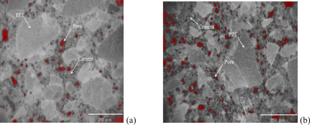 Figure 2.  The OM image of PMQ with (a) 2% and (b) 4% nano-quartz powders. 