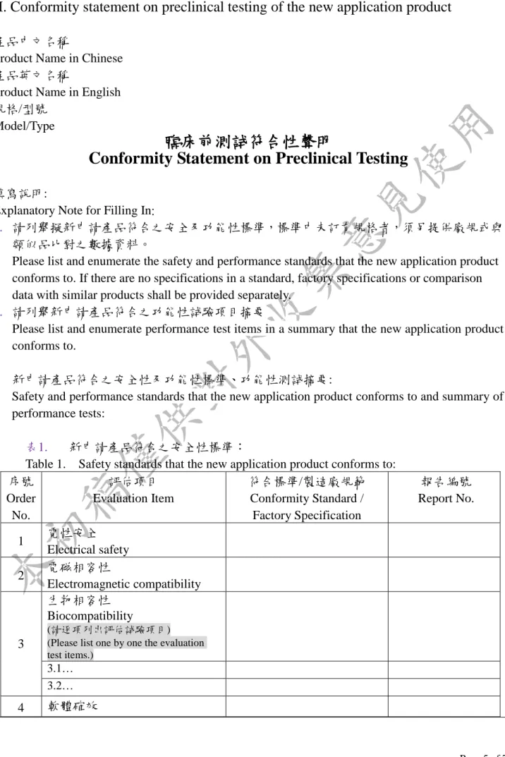 Table 1.    Safety standards that the new application product conforms to: 