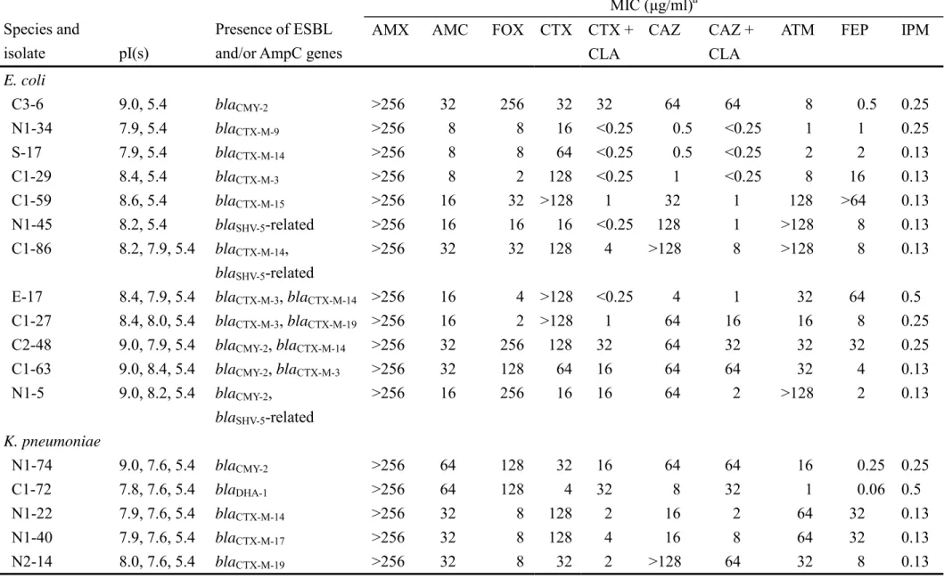 TABLE 2.    MICs of selected β-lactam agents for representative clinical isolates of K