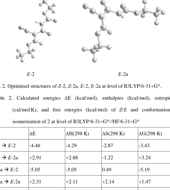 Fig. 2. Optimized structures of Z-2, Z-2a, E-2, E-2a at level of B3LYP/6-31+G*.