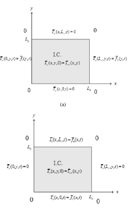 Figure 2: The separation subsystems of the two-dimensional heat transfer system with Dirichlet  boundary conditions (a) System Ta; (b) System Tb 