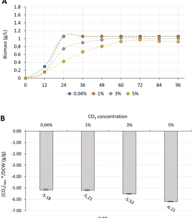 Figure 4 Effect of the CO 2  concentration on the capability of CO 2  assimilation in  BD strain