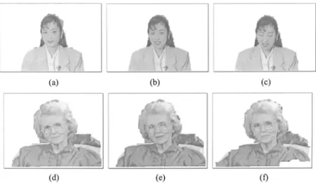 Fig. 18 Segmentation results for fast-moving or low-resolution benchmark sequences: 共a兲 “Akiyo”