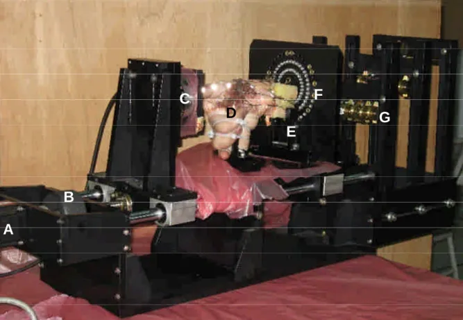 Figure 2.2 The experimental setup in this study. (A) servo motor; (B) tuner; (C) 6-axis force sensor;