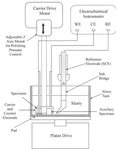 Figure 1. Schematic diagram showing the apparatus used for electrochemi- electrochemi-cal and CMP tests.