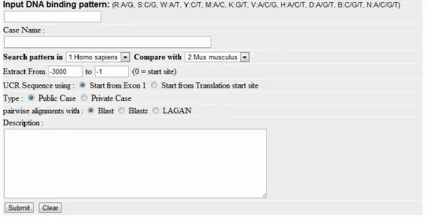 Figure 2. Input page of Mootprinting 