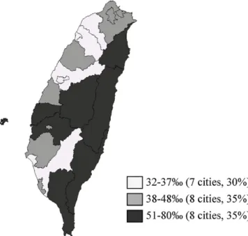 Fig. 3. Disability prevalence by administrative area, 2002–2009.