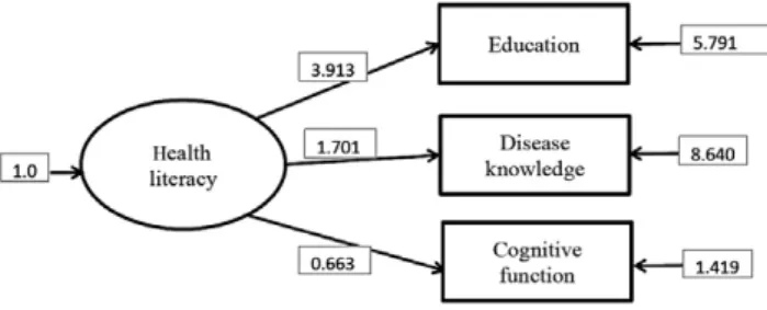 Figure 2 Model of health literacy, self-efficacy and preventive care use by total samples