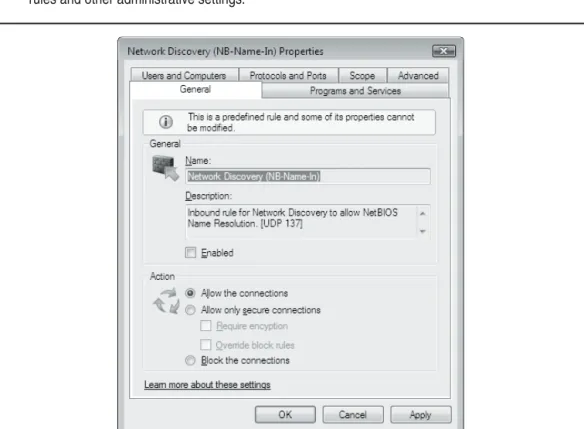 Figure 4-1  Vista Firewall (with Advanced Security) options for ﬁ ltering inbound services (in this  example, NBNS)