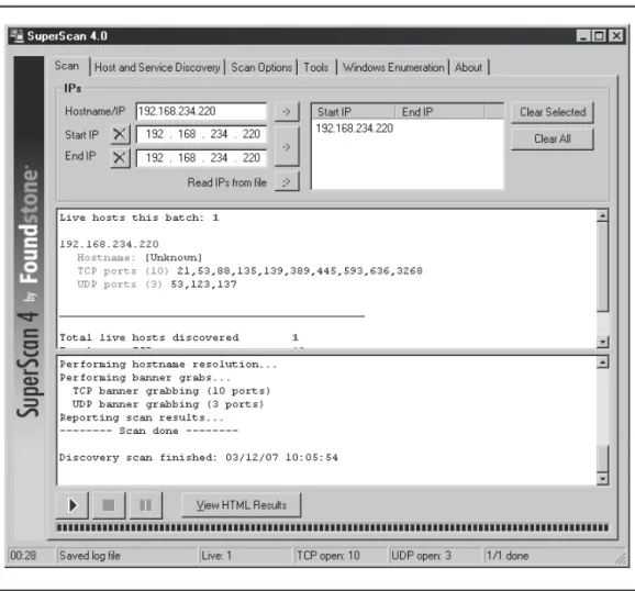 Figure 3-5  SuperScan at work scanning a Longhorn Server domain controller